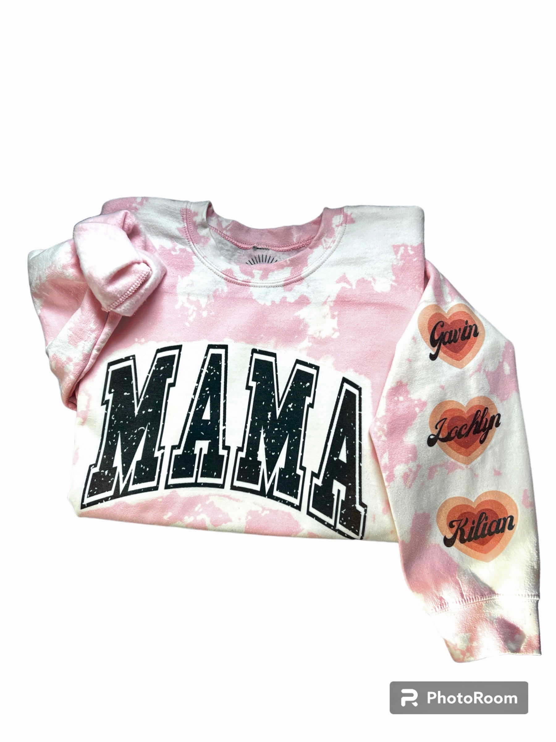 Mama Sweatshirt Bleached with kids names BecauseBoutique